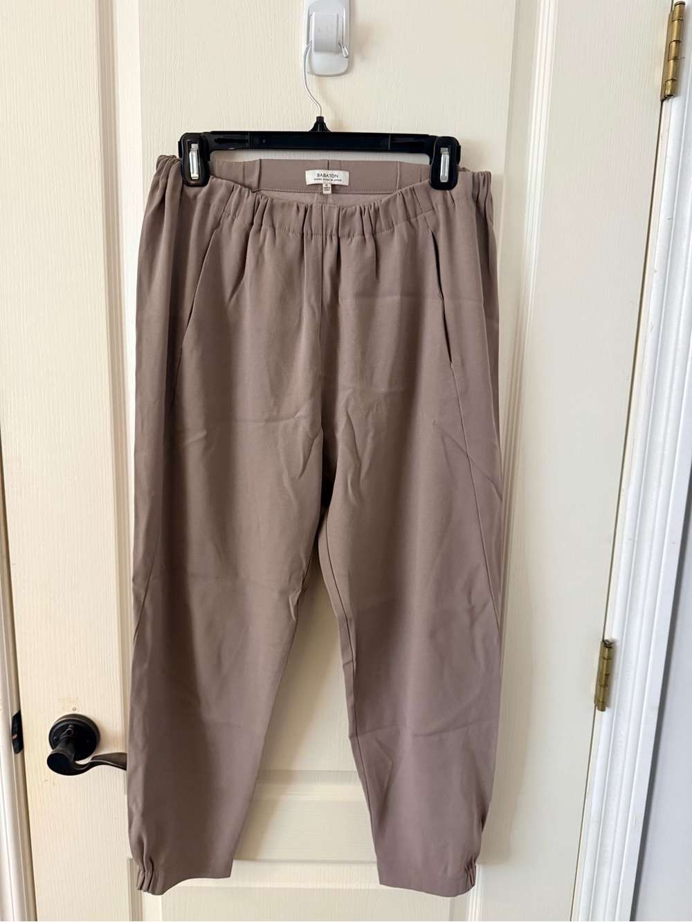 Aritzia Babaton Taupe Elastic-Waist Tapered Pants